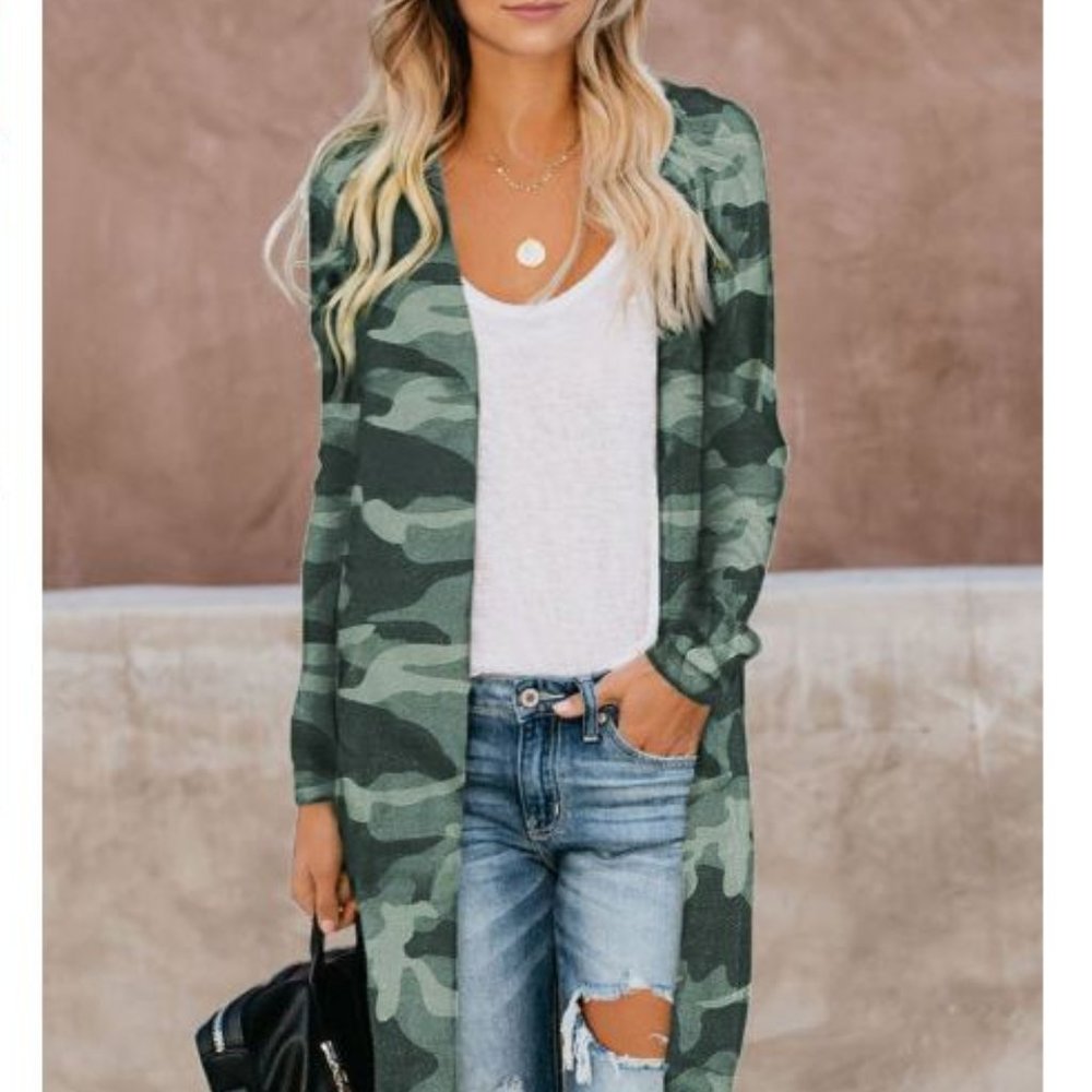 Camo Print Long Cardigan
